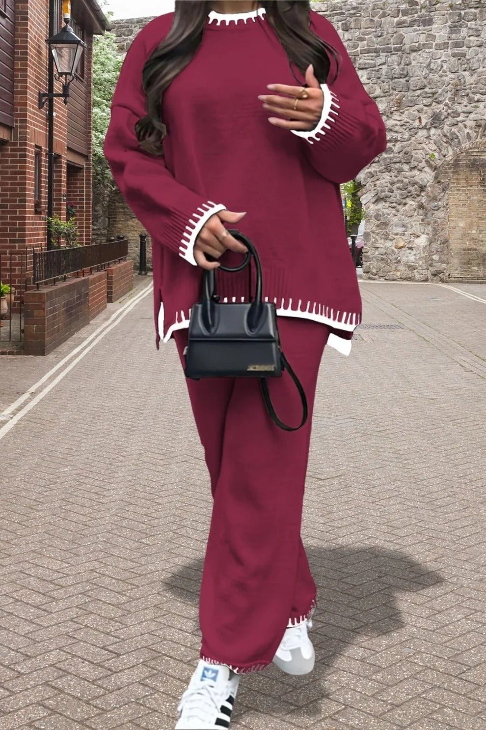 Lounge Wear Sets for Women 2 Piece Outfit, Knitted Co Ord Sets Long Sleeve Ladies Tracksuit Full Sets Winter Warm Pajamas Set Elegant Homewear - Remzs Fashion