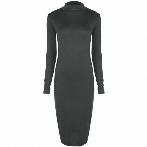 Women Long Sleeve Polo Neck Midi Dress - Remzs Fashion