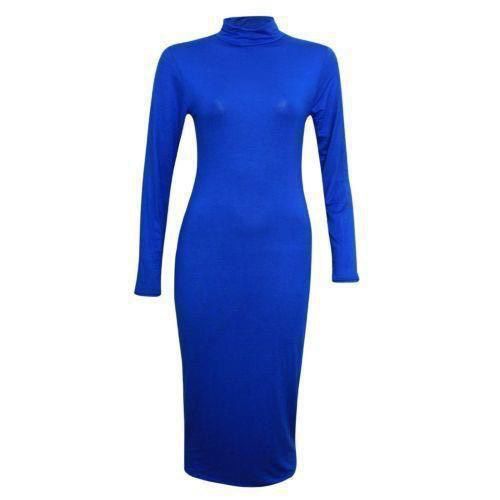 Women Long Sleeve Polo Neck Midi Dress - Remzs Fashion