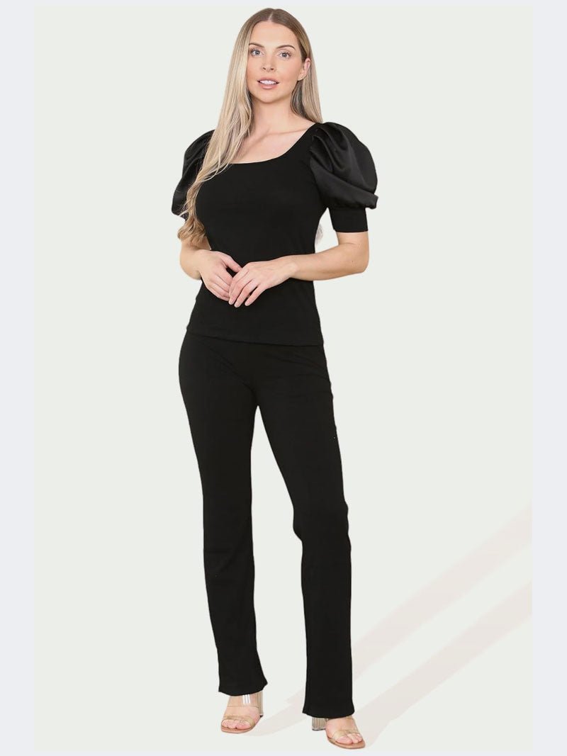 Women Silk Satin Puff Sleeves Co - Ord Top and Bottom Loungewear Suit - Remzs Fashion