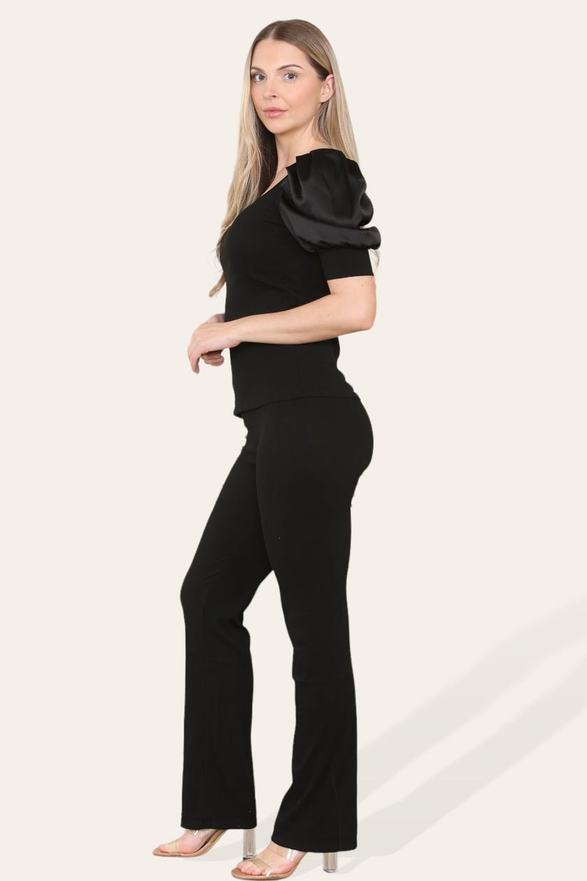 Women Silk Satin Puff Sleeves Co - Ord Top and Bottom Loungewear Suit - Remzs Fashion