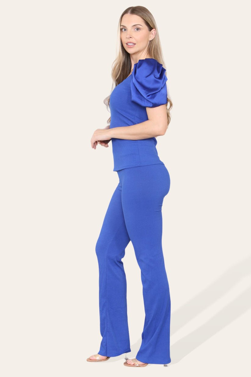 Women Silk Satin Puff Sleeves Co - Ord Top and Bottom Loungewear Suit - Remzs Fashion
