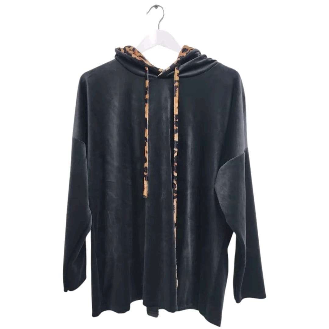 Women Velour Velvet Leopard Trim Loungewear Set - Remzs Fashion