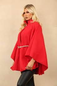 "Women's Batwing Sleeves Belted Cape Coat with Turtle Neck, Front Button Closure, Casual Winter Jumper Jacket - Remzs Fashion