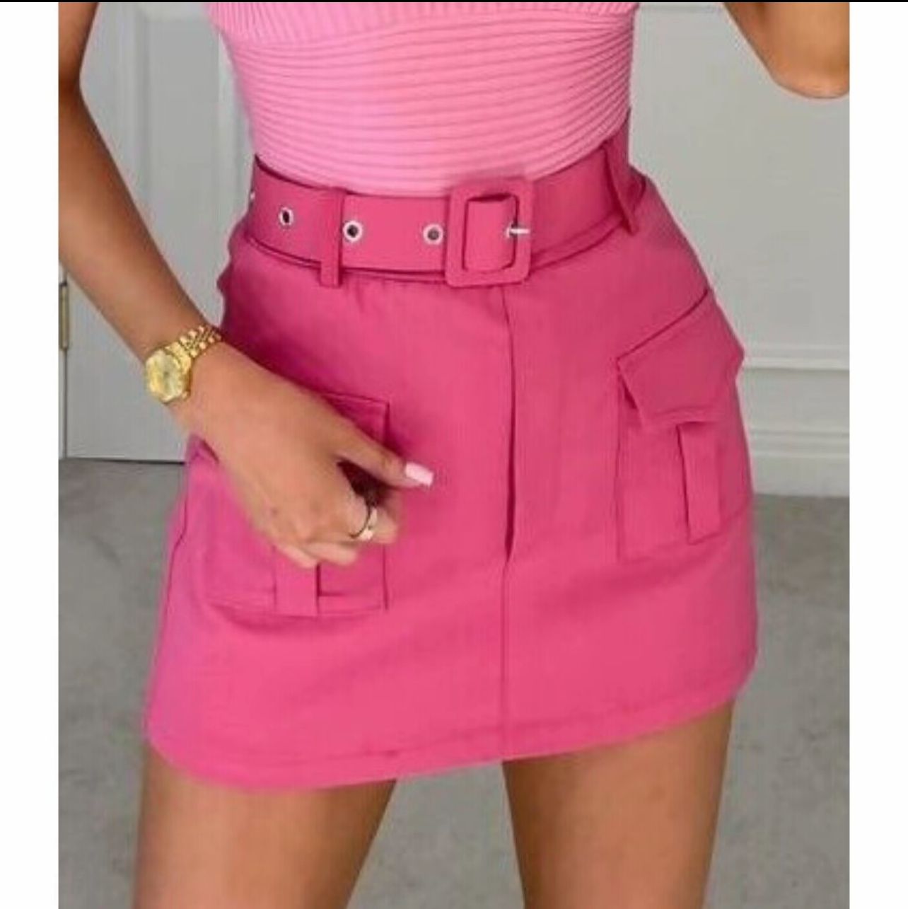 Womens High Waisted Belted Summer Cargo Skort - Remzs Fashion