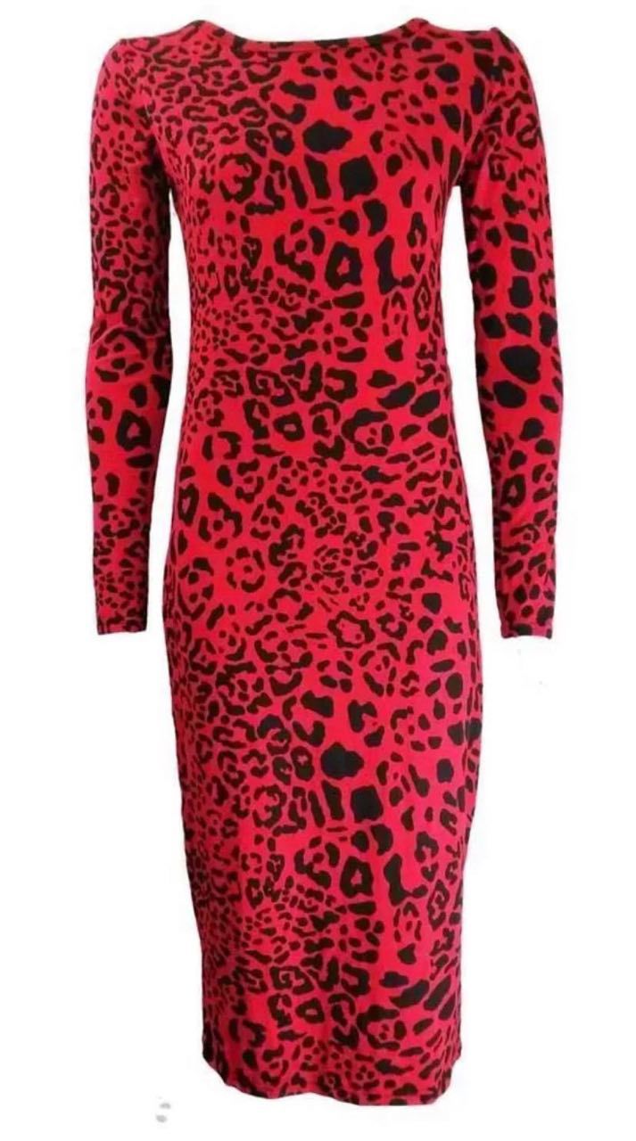 Womens Long Sleeves Printed Midi Bodycon Dress - Remzs Fashion