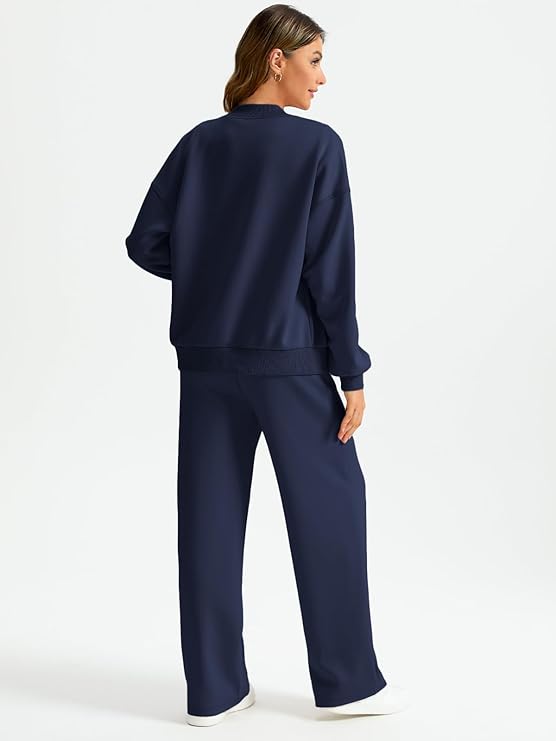 Womens Zip Up Sweatsuits Sets Lounge 2 Piece Outfits Oversized Fall Sweatshirt Fashion Wide Leg Sweatpants With Pockets - Remzs Fashion