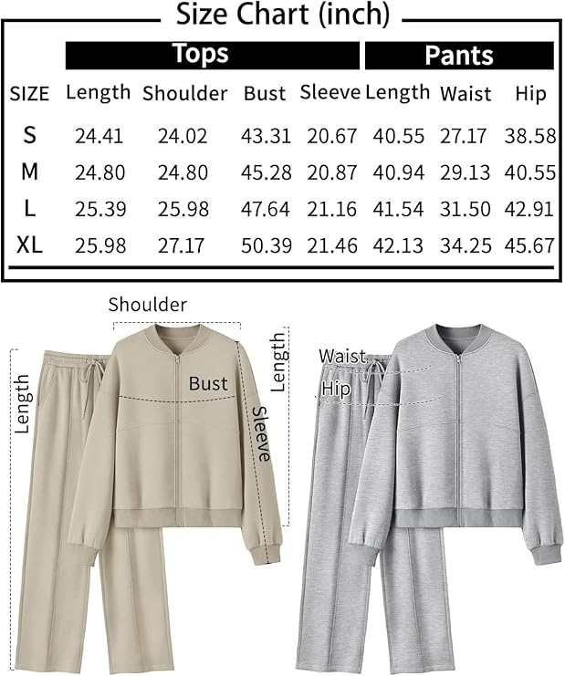 Womens Zip Up Sweatsuits Sets Lounge 2 Piece Outfits Oversized Fall Sweatshirt Fashion Wide Leg Sweatpants With Pockets - Remzs Fashion