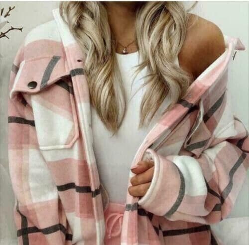 Girls fleece Oversize Baggy Check Print Casual Jacket Shaket Top Shirt Coat - Remzs Fashion