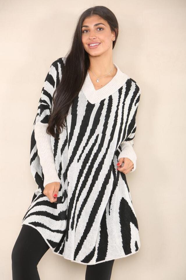 Italian Women Soft Knit ZEBRA STRIPE Oversize Long Sleeve Ladies Jumper Dress - Remzs Fashion