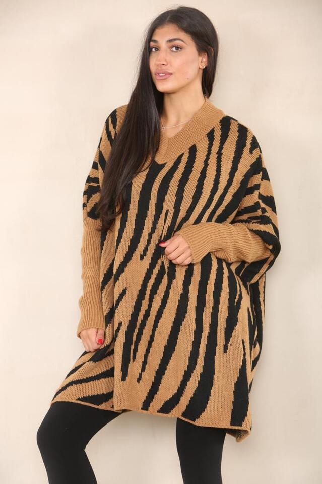Italian Women Soft Knit ZEBRA STRIPE Oversize Long Sleeve Ladies Jumper Dress - Remzs Fashion