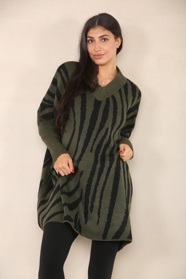 Italian Women Soft Knit ZEBRA STRIPE Oversize Long Sleeve Ladies Jumper Dress - Remzs Fashion