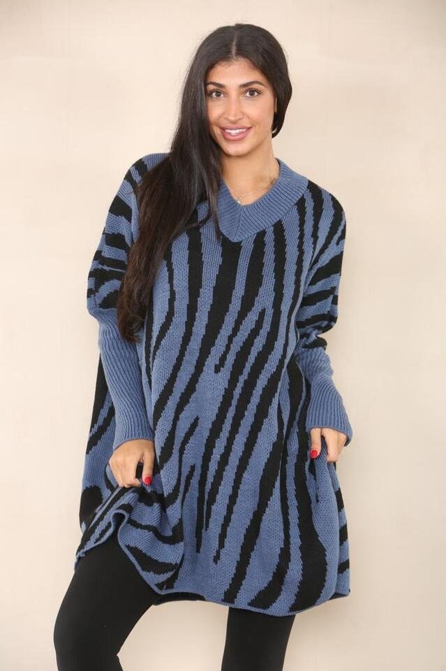 Italian Women Soft Knit ZEBRA STRIPE Oversize Long Sleeve Ladies Jumper Dress - Remzs Fashion