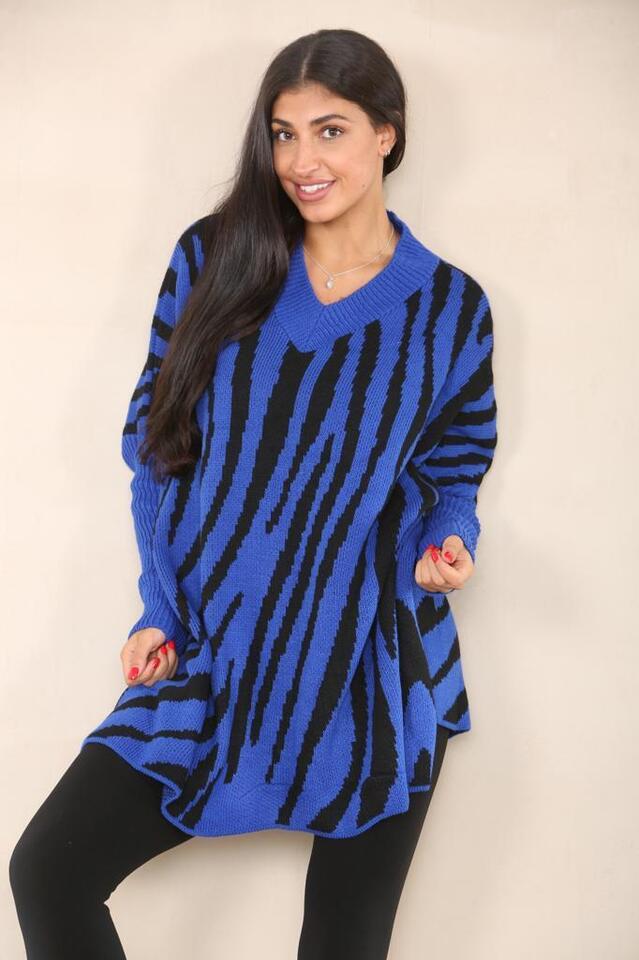 Italian Women Soft Knit ZEBRA STRIPE Oversize Long Sleeve Ladies Jumper Dress - Remzs Fashion