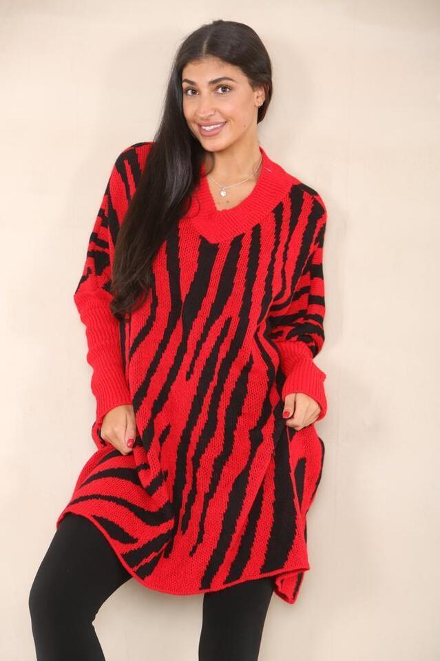 Italian Women Soft Knit ZEBRA STRIPE Oversize Long Sleeve Ladies Jumper Dress - Remzs Fashion