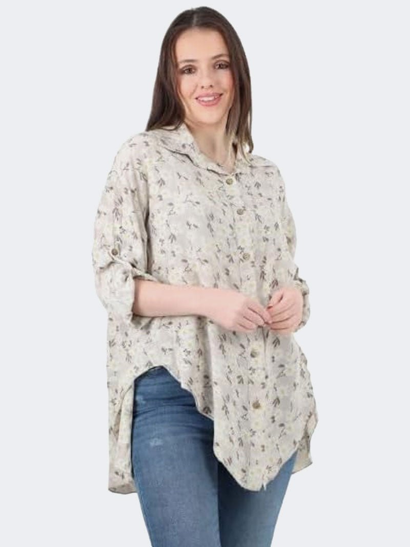 Ladies Plain Classic Button Down Long Sleeve Top - Remzs Fashion