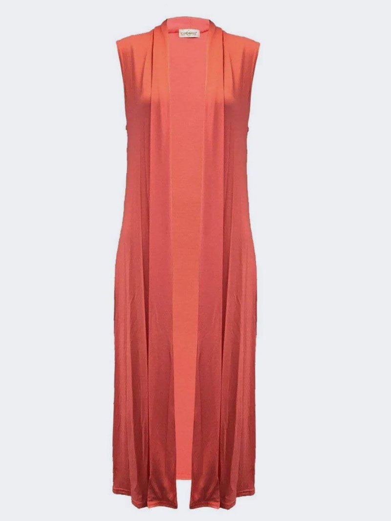 LADIES SLEEVELESS LONG MAXI CARDIGAN OPEN WOMEN BOYFRIEND MAXI CARDIGAN WASTCOAT - Remzs Fashion