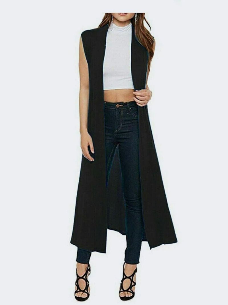 LADIES SLEEVELESS LONG MAXI CARDIGAN OPEN WOMEN BOYFRIEND MAXI CARDIGAN WASTCOAT - Remzs Fashion