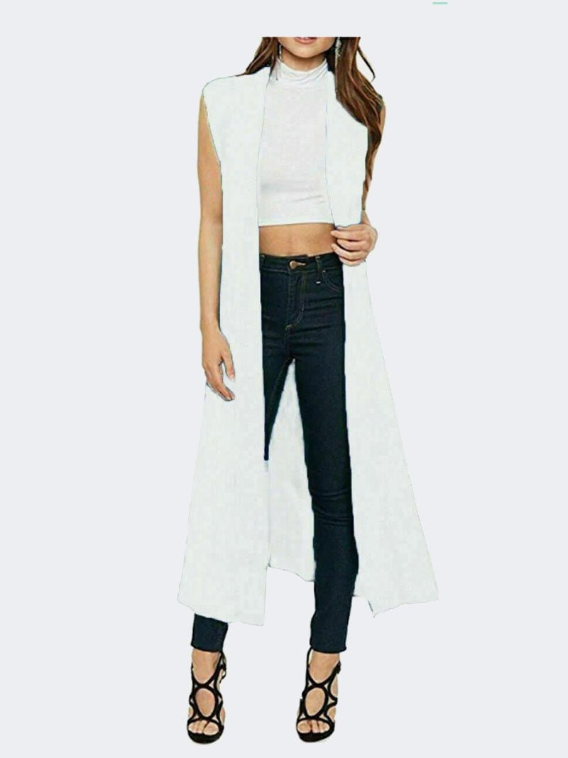 LADIES SLEEVELESS LONG MAXI CARDIGAN OPEN WOMEN BOYFRIEND MAXI CARDIGAN WASTCOAT - Remzs Fashion