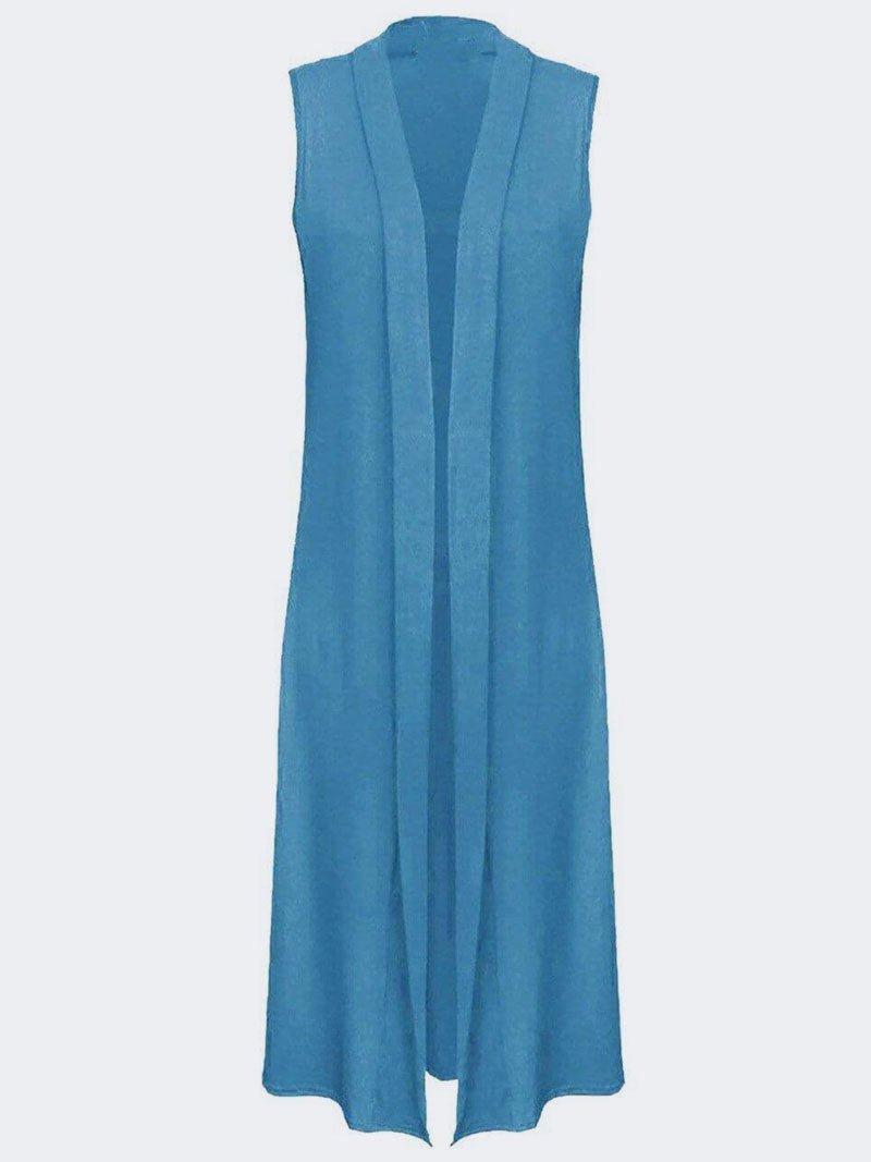 LADIES SLEEVELESS LONG MAXI CARDIGAN OPEN WOMEN BOYFRIEND MAXI CARDIGAN WASTCOAT - Remzs Fashion