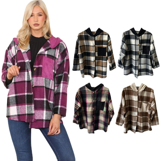 Ladies Women Italian Long Sleeves Check Hoodie With Pull Cord Front Pocket UK - Remzs Fashion