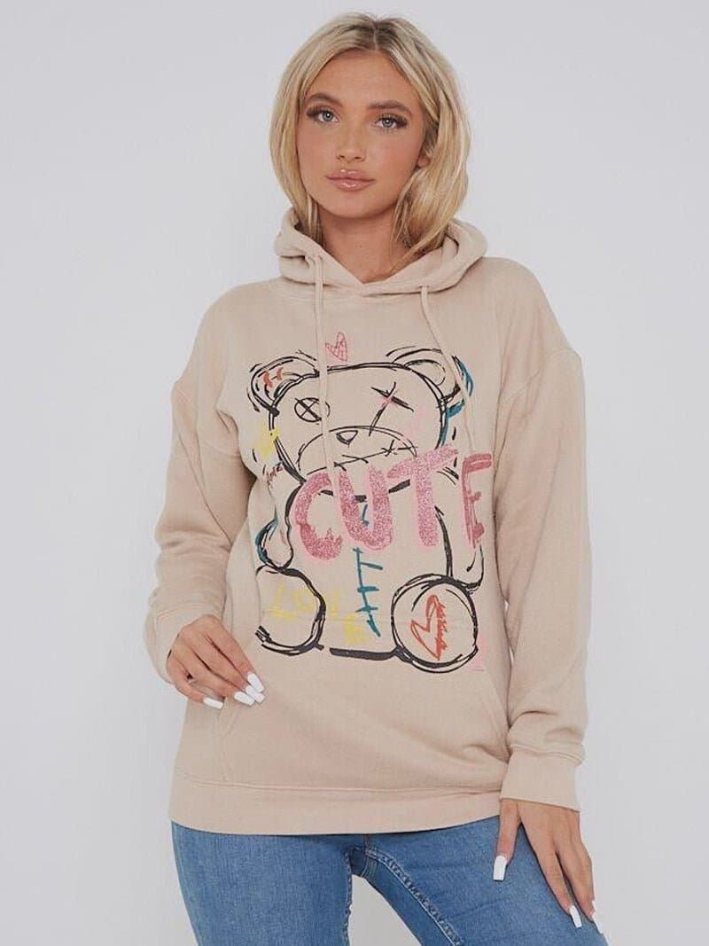 Women Cute Love Teddy Bear Oversized Hoodie Sweatshirt - Remzs Fashion
