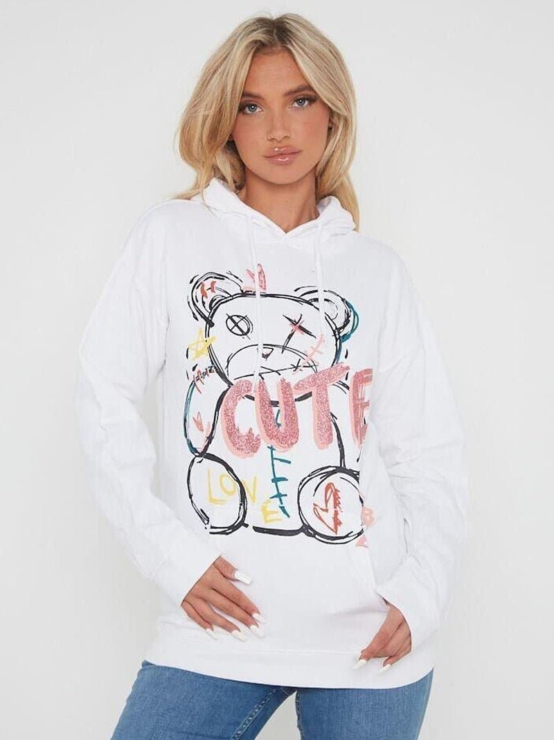 Women Cute Love Teddy Bear Oversized Hoodie Sweatshirt - Remzs Fashion