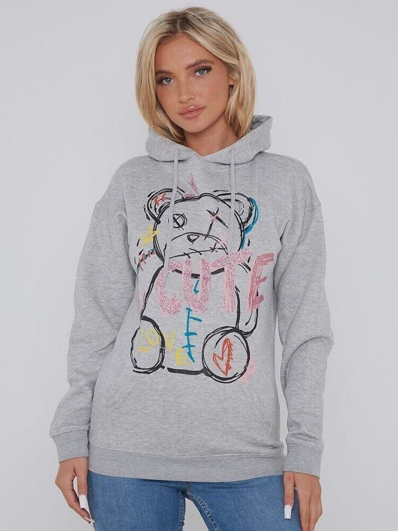 Women Cute Love Teddy Bear Oversized Hoodie Sweatshirt - Remzs Fashion