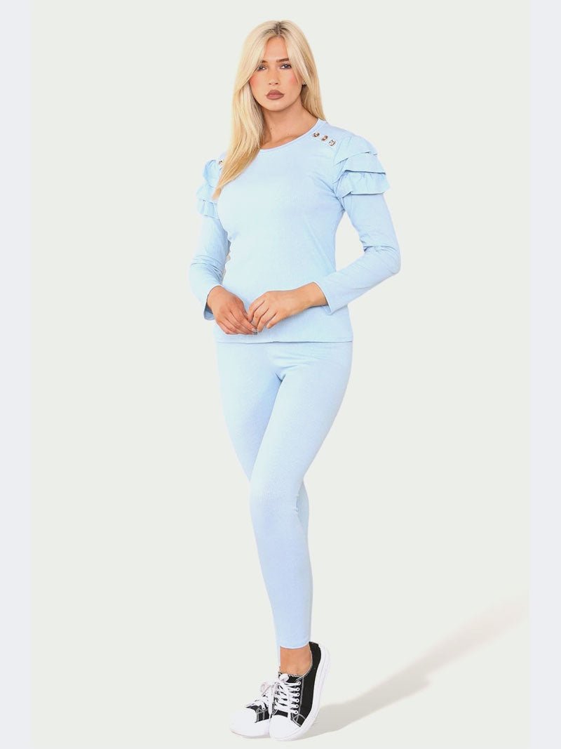 Women Frill Shoulder and Bottom Trouser Loungewear Suit - Remzs Fashion