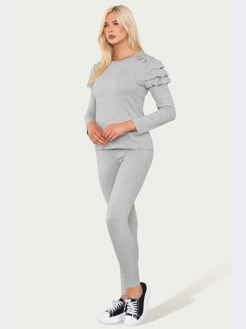 Women Frill Shoulder and Bottom Trouser Loungewear Suit - Remzs Fashion