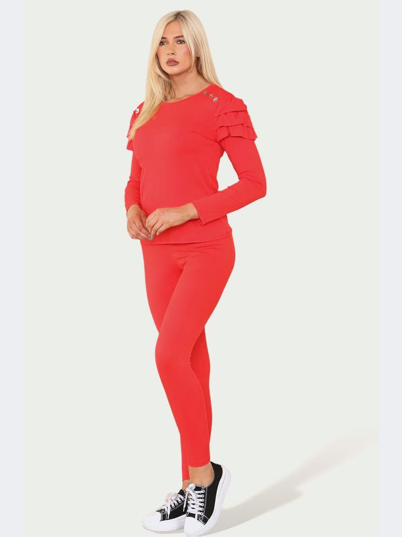Women Frill Shoulder and Bottom Trouser Loungewear Suit - Remzs Fashion