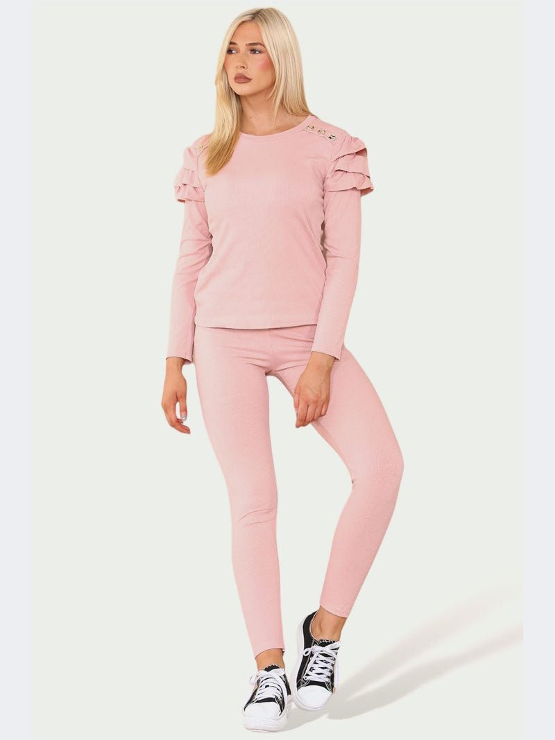 Women Frill Shoulder and Bottom Trouser Loungewear Suit - Remzs Fashion