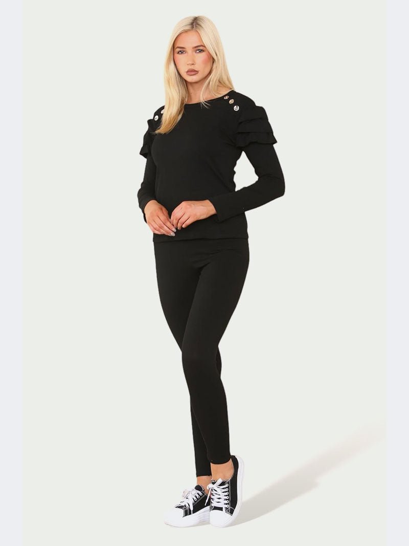 Women Frill Shoulder and Bottom Trouser Loungewear Suit - Remzs Fashion