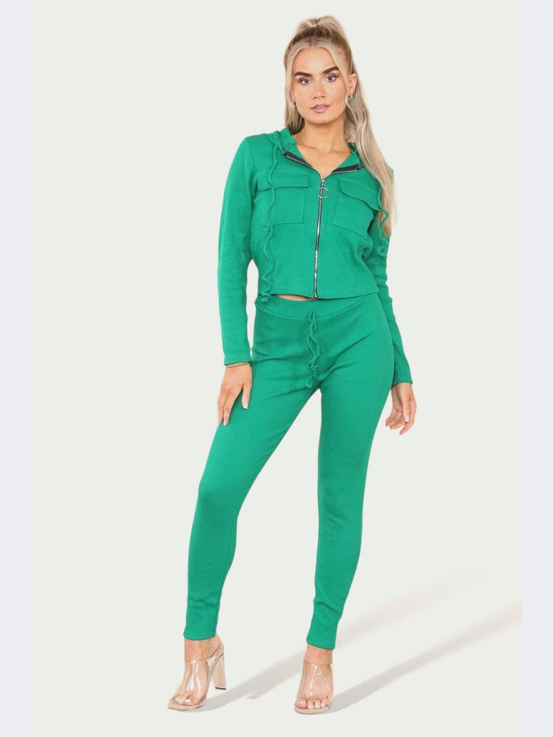Women Front Pocket Zip Up Hoodie & Jogging Bottom Suit - Remzs Fashion