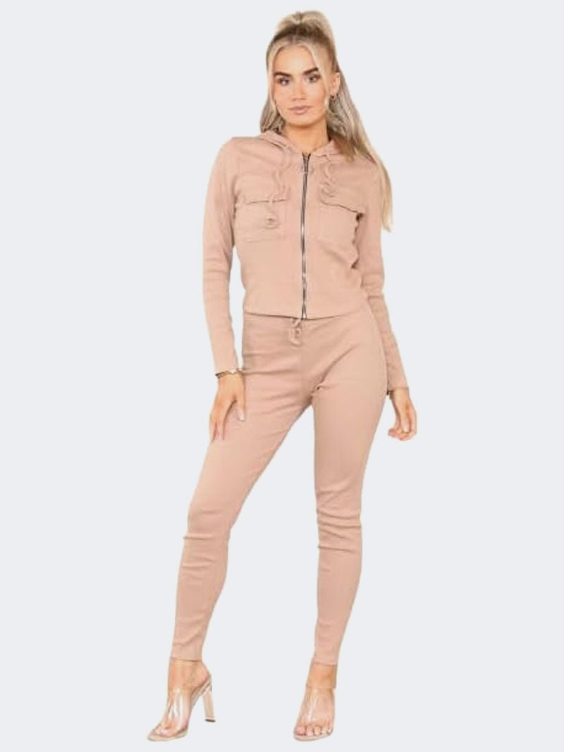Women Front Pocket Zip Up Hoodie & Jogging Bottom Suit - Remzs Fashion