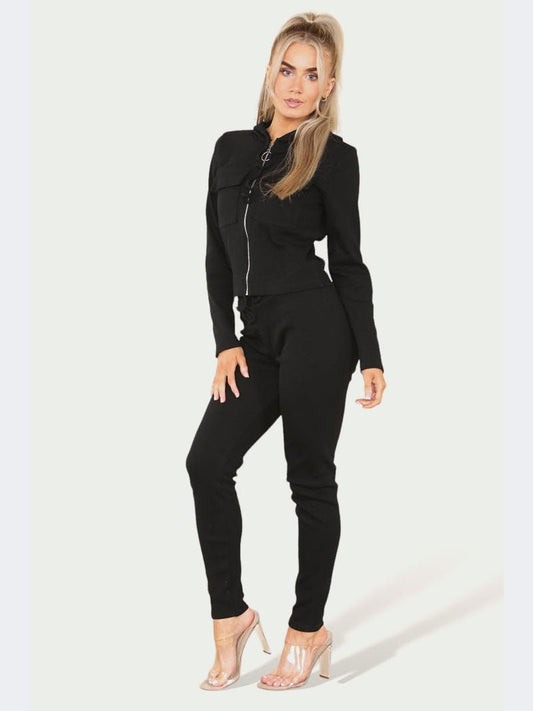 Women Front Pocket Zip Up Hoodie & Jogging Bottom Suit - Remzs Fashion