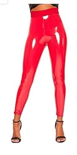 Women High Waist Vinyl PVC Leggins Wet Look Shiny Disco