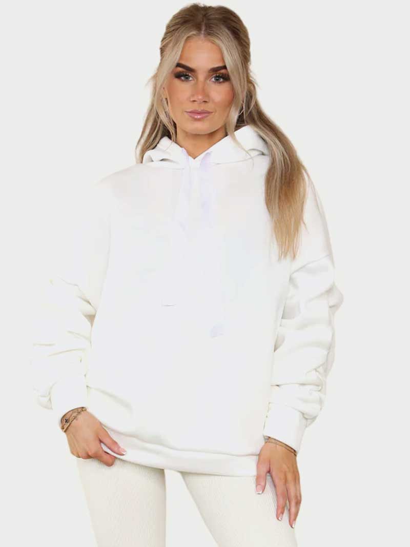 Women Oversized Ruched Sleeves Hoodie with Ribbon - Remzs Fashion