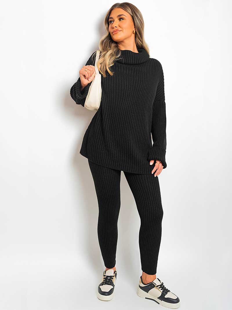 Women’s Cable Knitted Polo Neck Co-ord Set - Remzs Fashion
