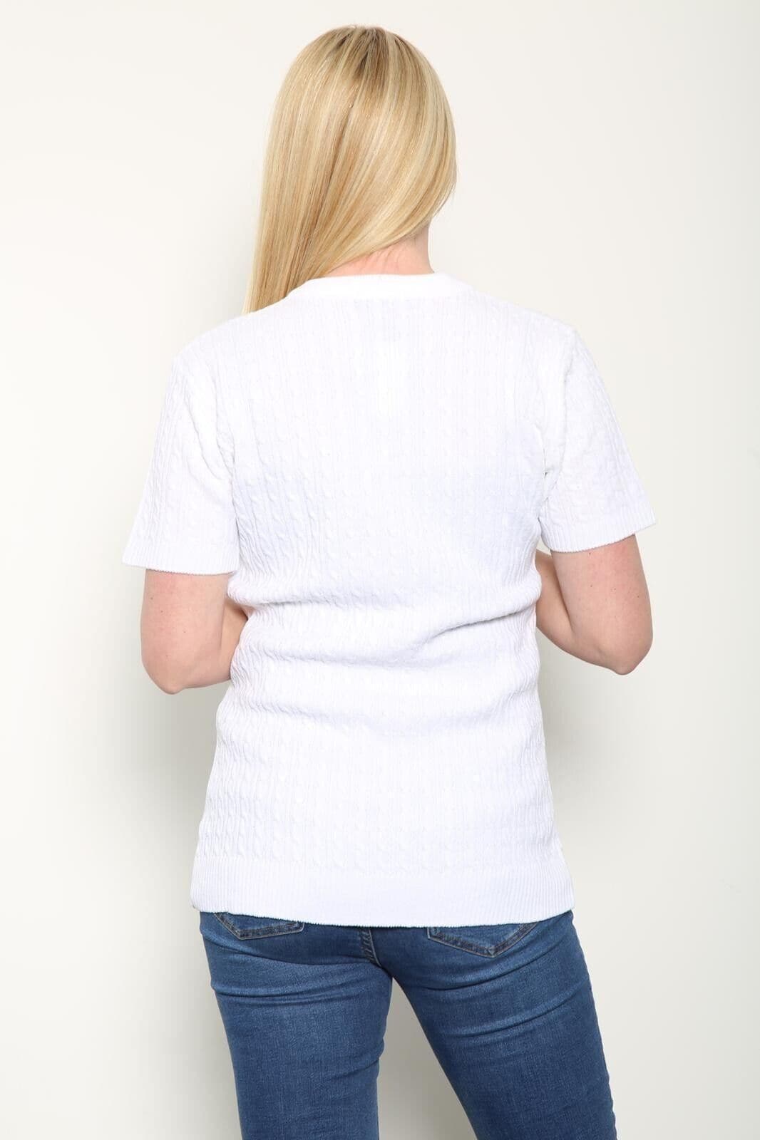 Women's Knitted Short Sleeve Top Soft Cable Knit Sweater Round Neck Jumper 8-24 - Remzs Fashion