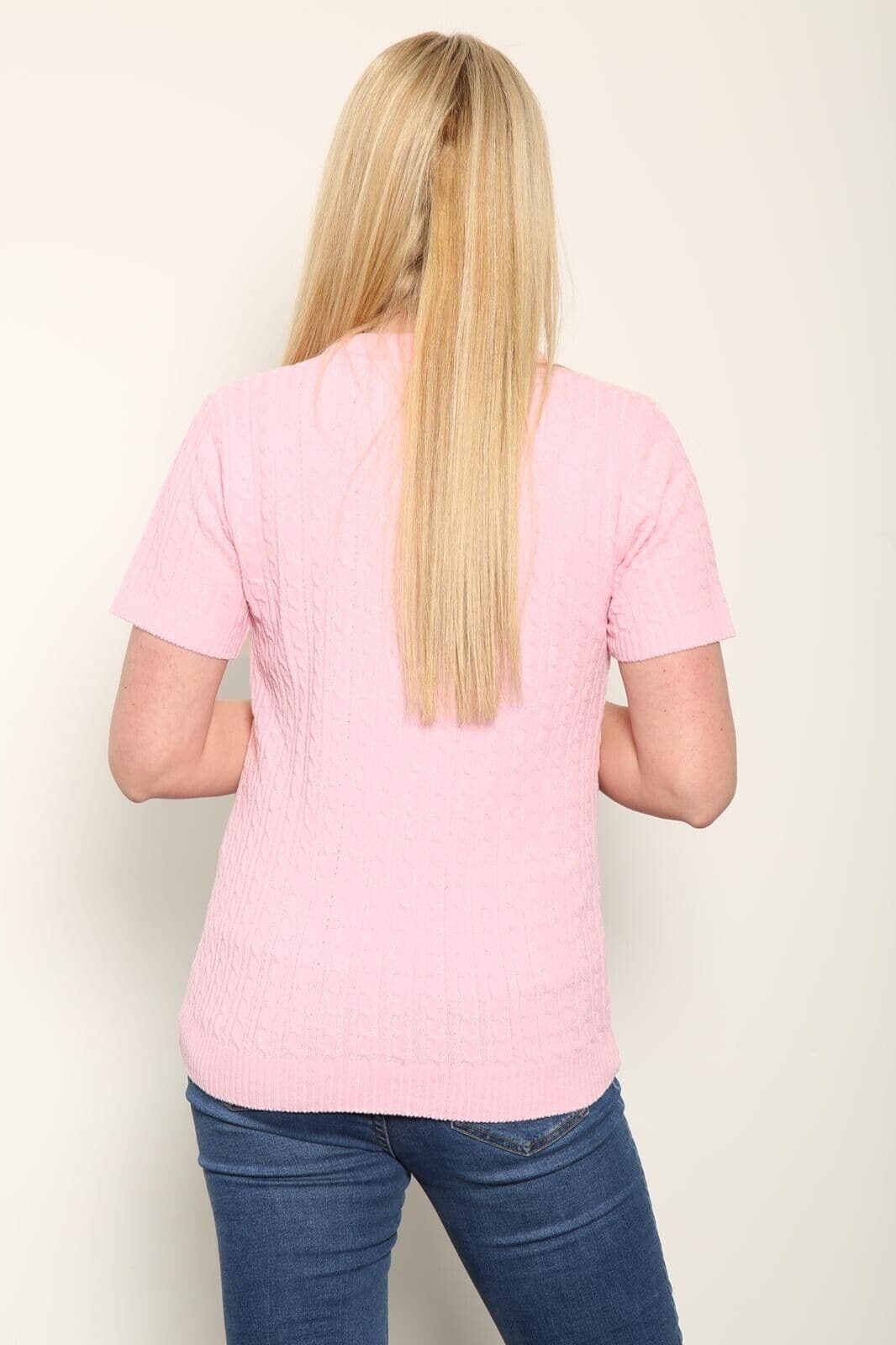 Women's Knitted Short Sleeve Top Soft Cable Knit Sweater Round Neck Jumper 8-24 - Remzs Fashion