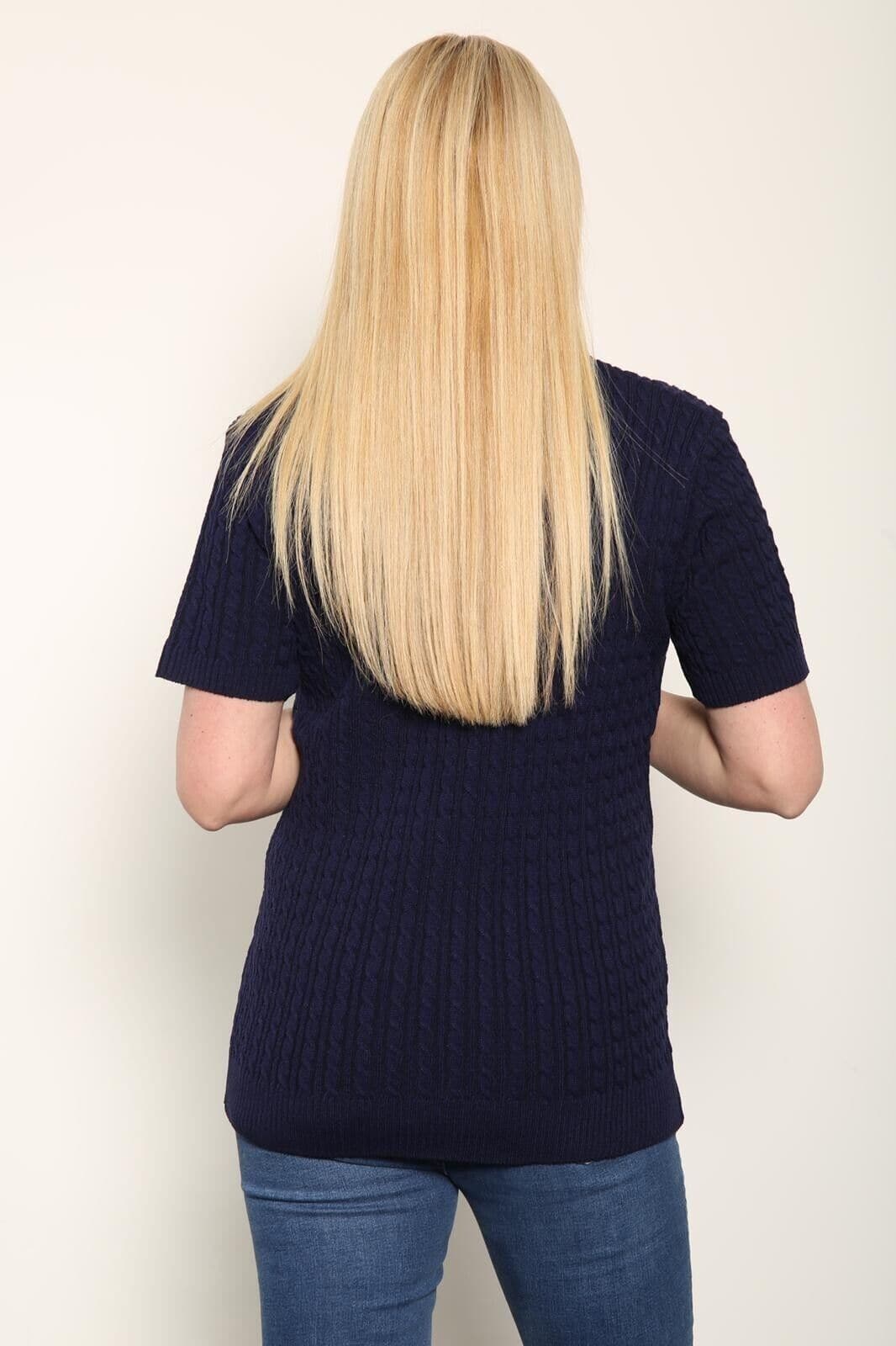 Women's Knitted Short Sleeve Top Soft Cable Knit Sweater Round Neck Jumper 8-24 - Remzs Fashion