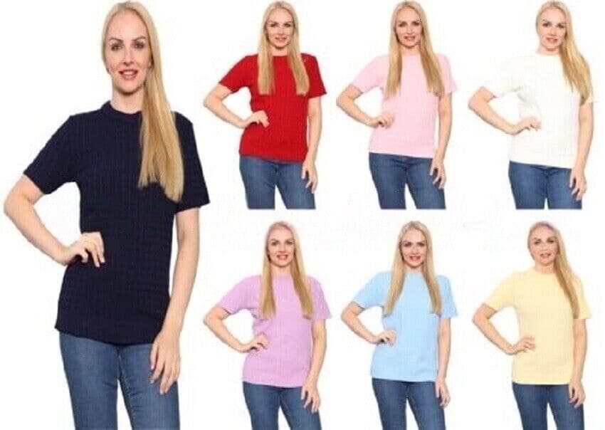 Women's Knitted Short Sleeve Top Soft Cable Knit Sweater Round Neck Jumper 8-24 - Remzs Fashion