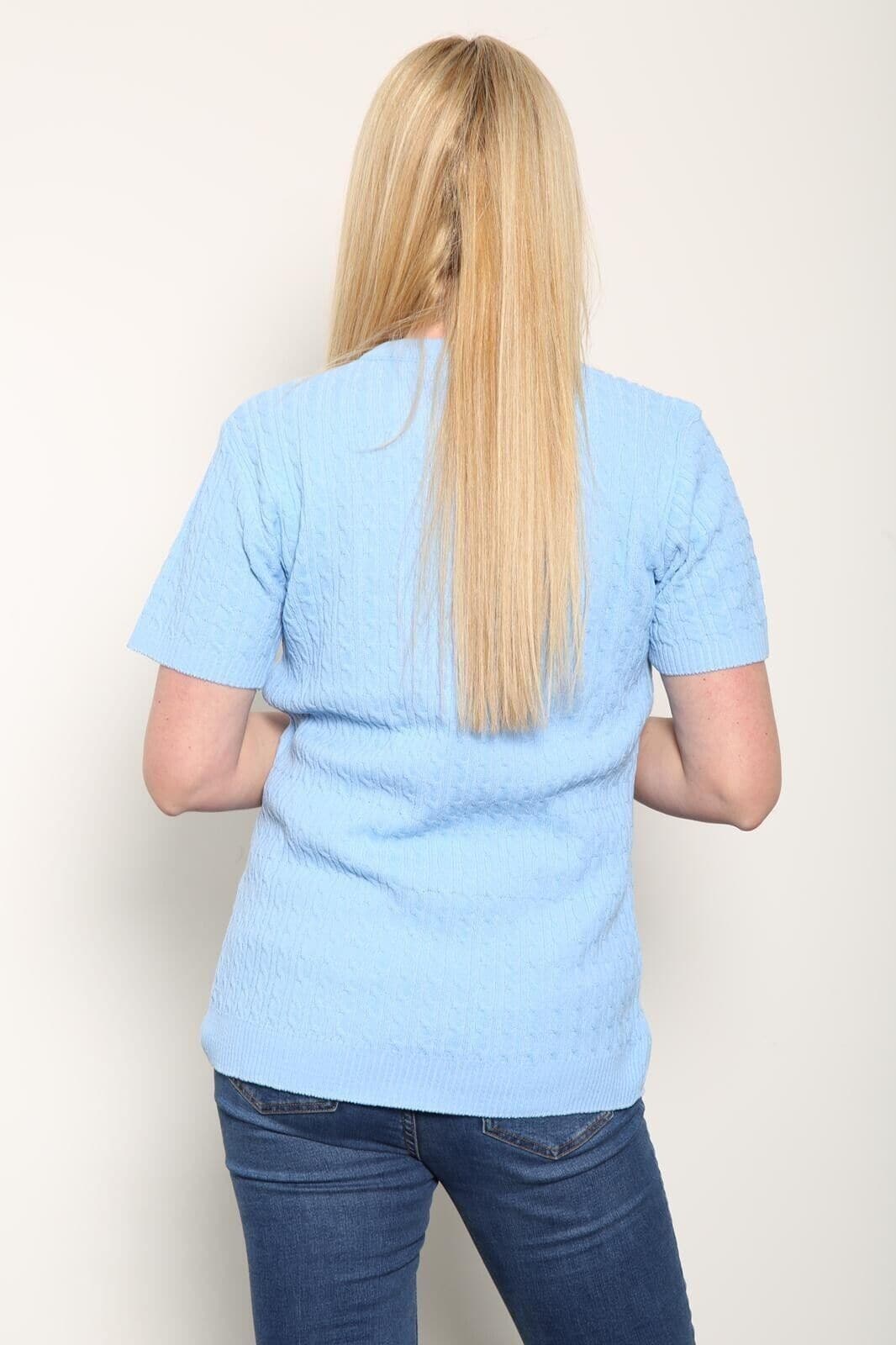 Women's Knitted Short Sleeve Top Soft Cable Knit Sweater Round Neck Jumper 8-24 - Remzs Fashion