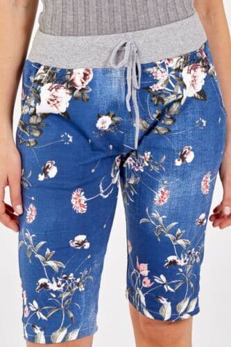 Women's Ladies Italian Floral Rose Printed Turn Up Summer Beach Shorts Pant New - Remzs Fashion