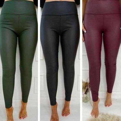 Women's Ladies PU Matte High Waist Wet Look Stretch Legging Pant Trousers - Remzs Fashion