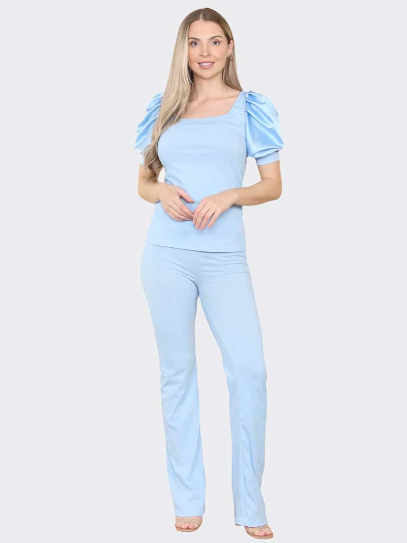Women's Satin Puff Sleeves Co-Ord Top and Bottom Loungewear Suit - Remzs Fashion